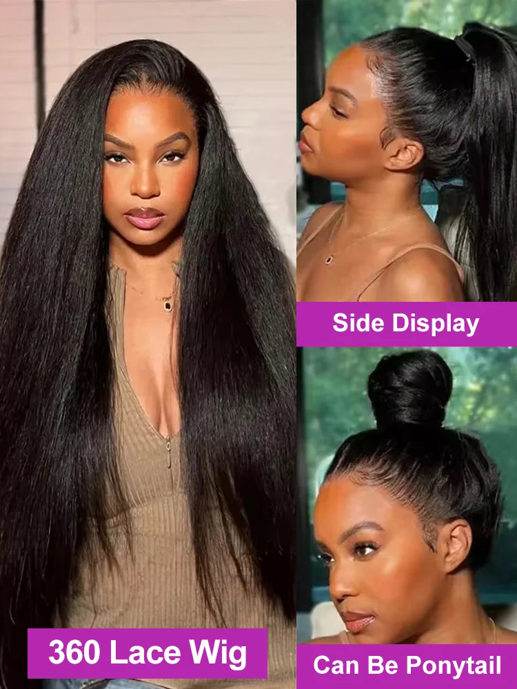 300% Density Kinky Yaki Straight 13x6 HD Lace Front Human Hair Wigs 30 40 Inch 360 Full Lace Frontal Wig for Women Preplucked