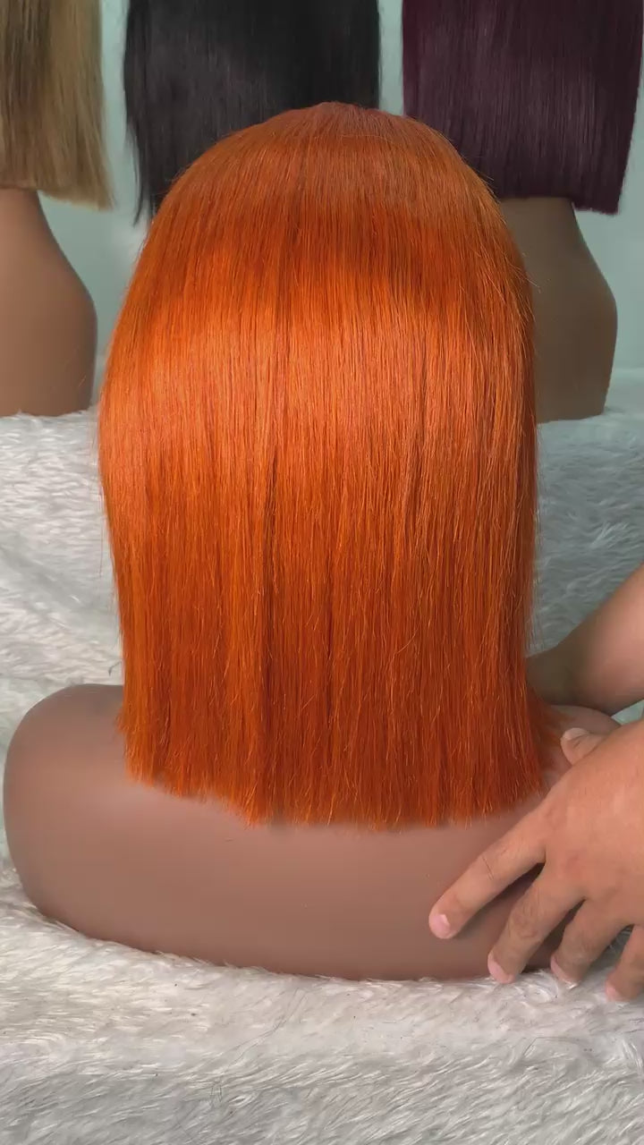 Orange bob 14 inches DD hair long lasting quality 13×4 Glueless wig