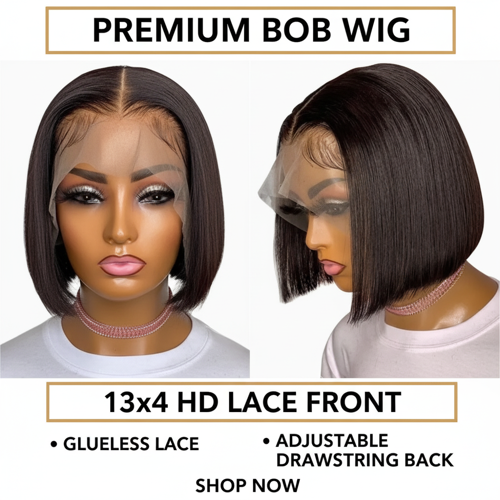 13x4 Glueless Bob Wig – Top Quality 12A Hair for a Seamless Look